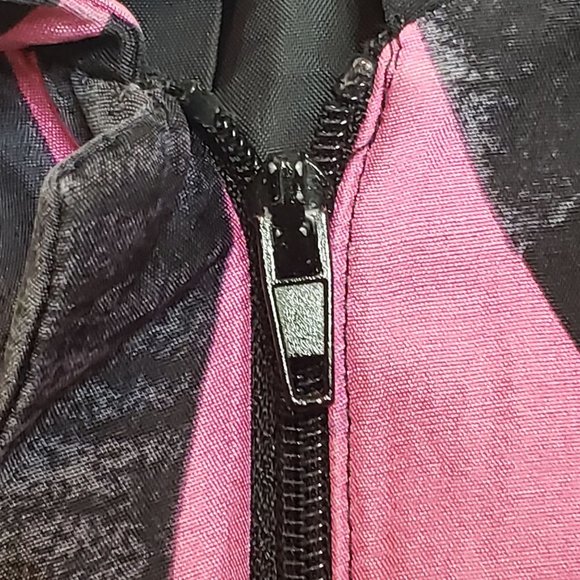 Vintage Silk Cropped Jacket Zip Up Silk Club Petite Medium Black Pink Gray - Picture 4 of 5